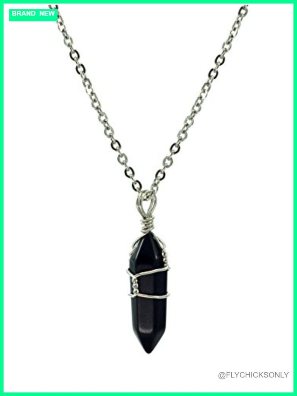 Hand Wrapped Onyx Crystal Point Healing Pendant Necklace Adjustable Cable Chain